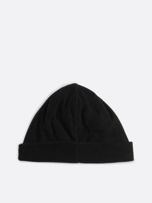black logo embroidery fleece beanie for men tommy jeans