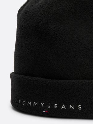 black logo embroidery fleece beanie for men tommy jeans
