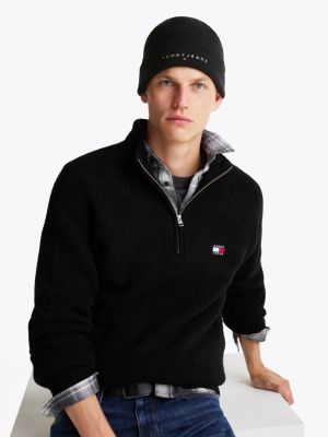 black logo embroidery fleece beanie for men tommy jeans