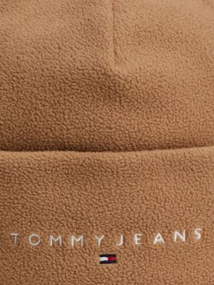 bruin fleece beanie met geborduurd logo voor heren - tommy jeans