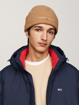 bruin fleece beanie met geborduurd logo voor heren - tommy jeans