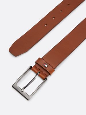 Layton Enamel Flag Smooth Leather Belt | Brown | Tommy Hilfiger