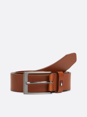 cintura layton in pelle liscia con bandierina brown da uomini tommy hilfiger