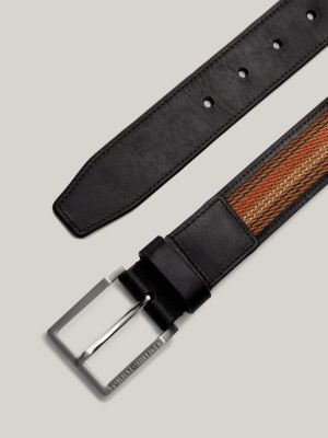 brown square buckle leather webbing belt for men tommy hilfiger