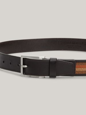 brown square buckle leather webbing belt for men tommy hilfiger