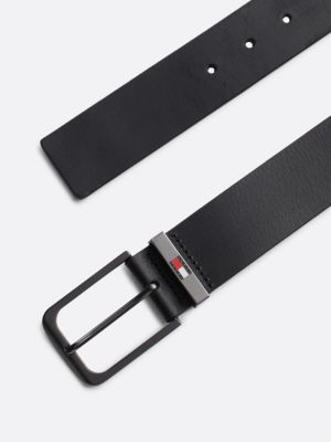 black leather enamel logo belt for men tommy jeans