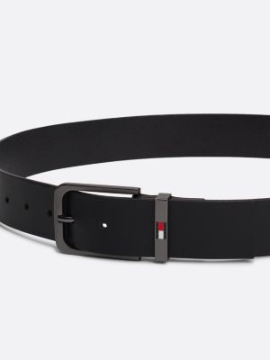 black leather enamel logo belt for men tommy jeans