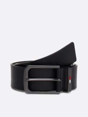 black leather enamel logo belt for men tommy jeans