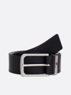 blue leather enamel logo belt for men tommy jeans