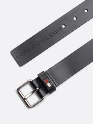 black leather roller buckle belt for men tommy jeans