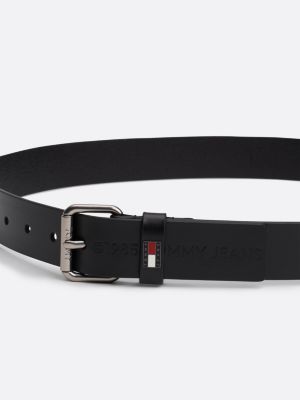 black leather roller buckle belt for men tommy jeans