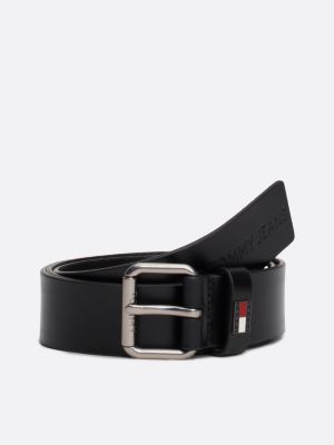 black leather roller buckle belt for men tommy jeans