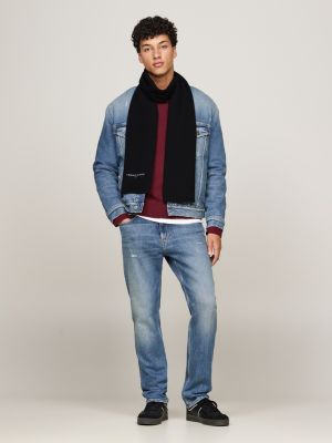 schwarz strickschal mit aufgesticktem logo für herren - tommy jeans