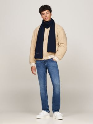 black logo embroidery knit scarf for men tommy jeans