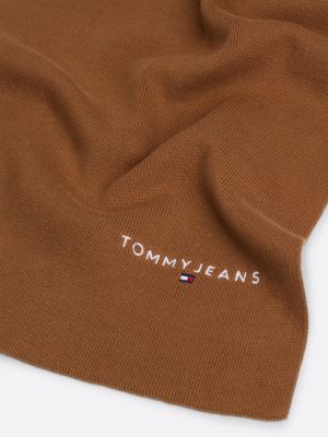 sciarpa in maglia con logo ricamato marrone da uomini tommy jeans