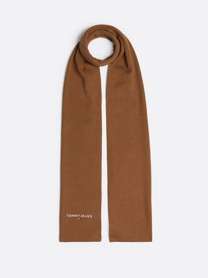 brown logo embroidery knit scarf for men tommy jeans