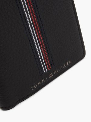 portafogli trifold casual in pelle nero da uomini tommy hilfiger