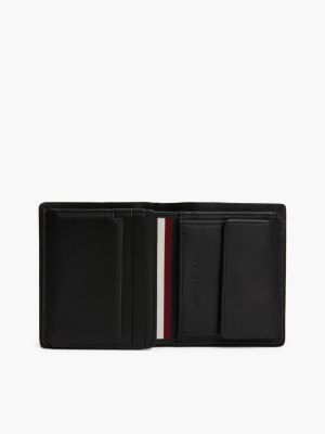 portafogli trifold casual in pelle nero da uomini tommy hilfiger