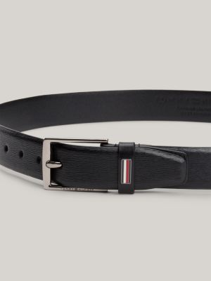 black th business textured leather belt for men tommy hilfiger