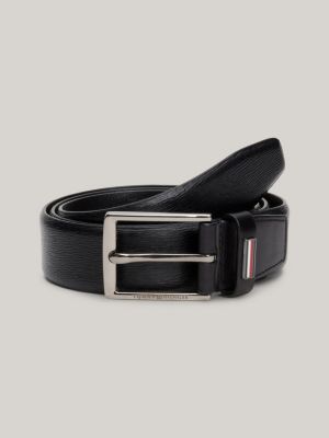 black th business textured leather belt for men tommy hilfiger