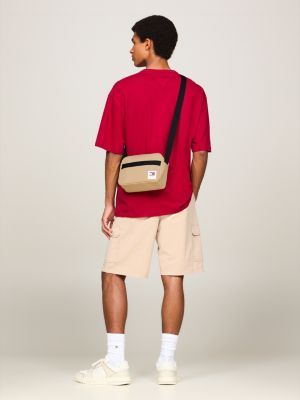 beige essential webbing strap camera bag for men tommy jeans