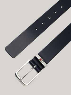 Logo Rounded Buckle Leather Belt | Blue | Tommy Hilfiger