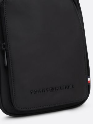 borsa a tracolla con logo nero da uomini tommy hilfiger