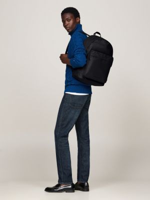 black textured logo dome backpack for men tommy hilfiger