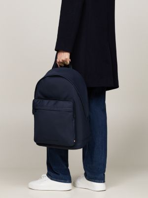 blue textured logo dome backpack for men tommy hilfiger