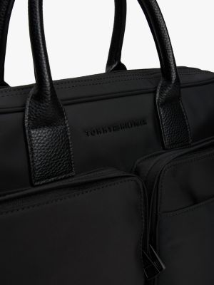 borsa per laptop con logo sulla tracolla nero da uomini tommy hilfiger