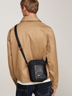 black mixed texture reporter bag for men tommy hilfiger