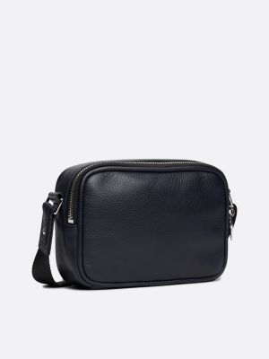 camera bag corporate in pelle blu da uomini tommy hilfiger