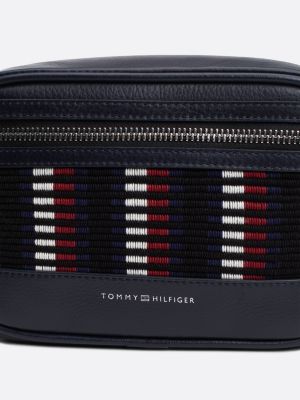 camera bag corporate in pelle blu da uomini tommy hilfiger