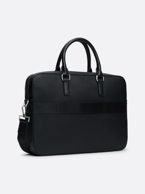 borsa per laptop corporate con mix di texture nero da uomini tommy hilfiger