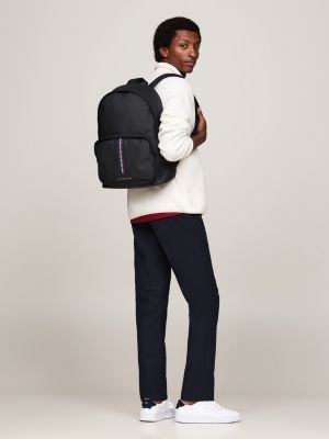 black corporate woven dome backpack for men tommy hilfiger