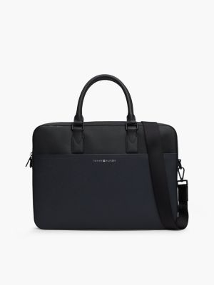 TH Business Textured Leather Laptop Bag Black Tommy Hilfiger