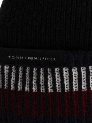black corporate wool blend knit beanie for men tommy hilfiger