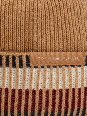 beige corporate wool blend knit beanie for men tommy hilfiger