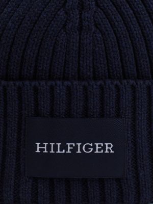 blue hilfiger monotype rib-knit beanie with wool for men tommy hilfiger