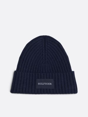 Hilfiger Monotype ribgebreide beanie met wol Blauw Tommy Hilfiger