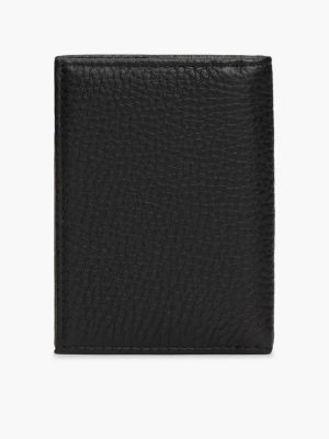 portefeuille à deux volets en cuir noir pour hommes tommy hilfiger
