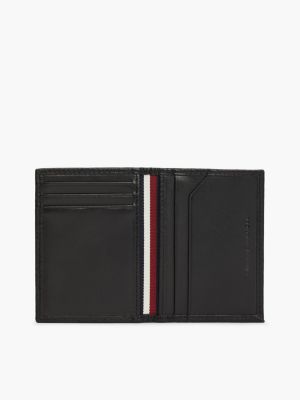 portefeuille à deux volets en cuir noir pour hommes tommy hilfiger