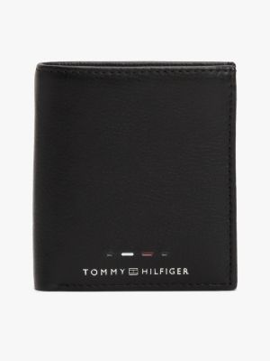 black premium leather bifold wallet for men tommy hilfiger