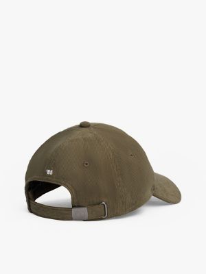 casquette 6 panneaux en velours côtelé vert pour hommes tommy hilfiger