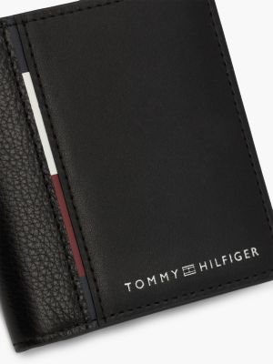 portafogli trifold casual in pelle nero da uomini tommy hilfiger