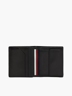 portafogli trifold casual in pelle nero da uomini tommy hilfiger