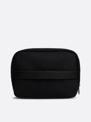 black mixed texture logo badge washbag for men tommy hilfiger