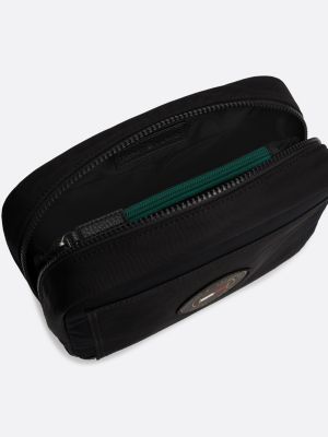 black mixed texture logo badge washbag for men tommy hilfiger