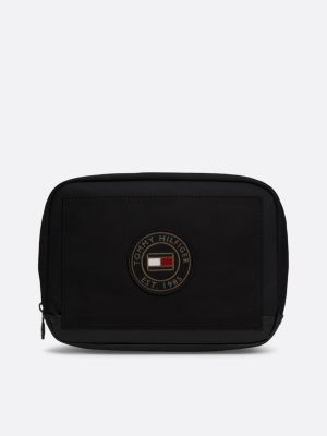 black mixed texture logo badge washbag for men tommy hilfiger