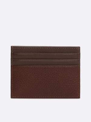 porta carte di credito premium in pelle marrone da uomini tommy hilfiger